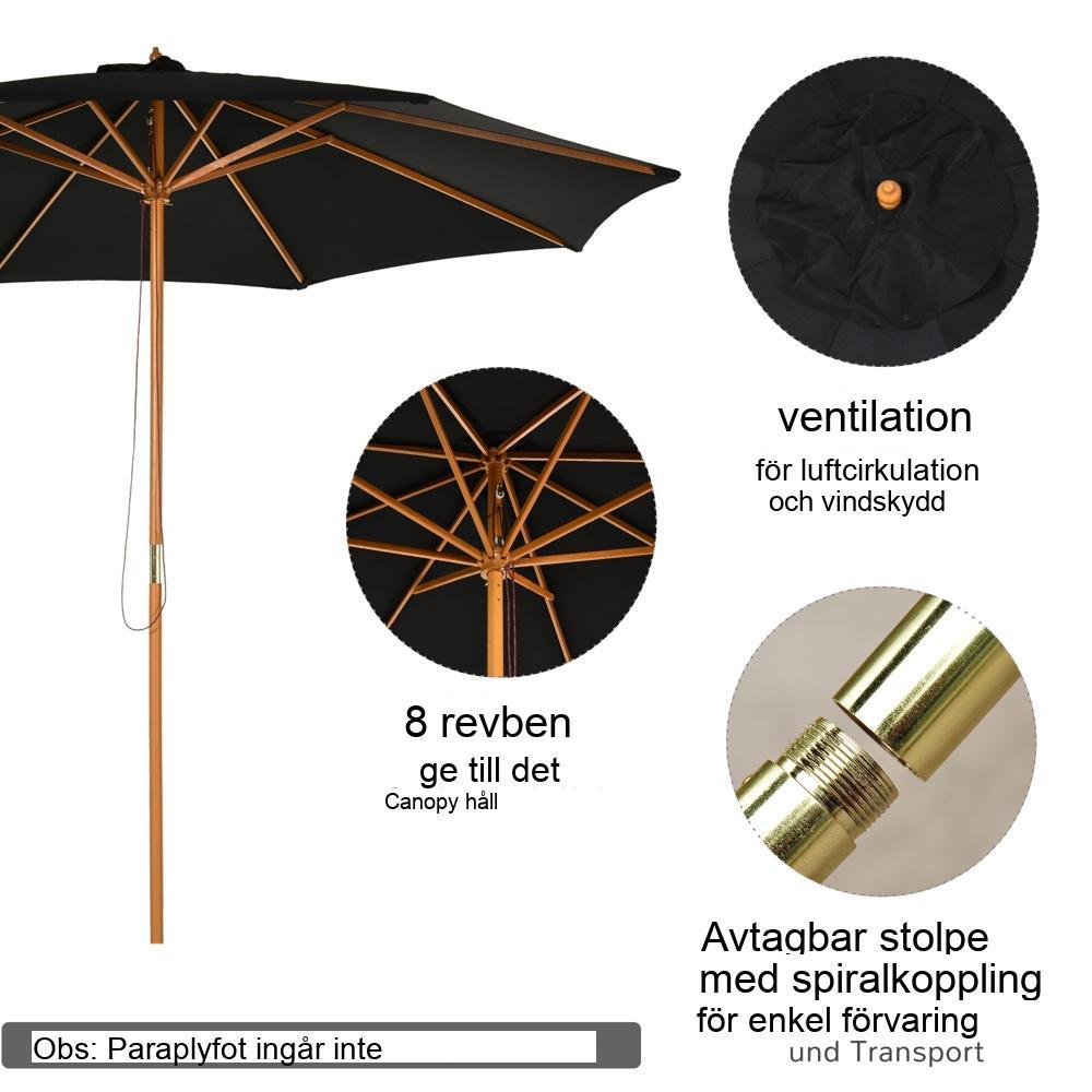 Svart 300 cm bambu trädgårdsparaply – Robust, elegant skärm för uteplats och terrass