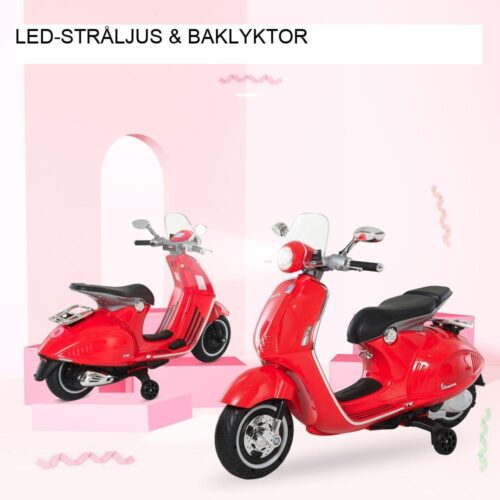 Licensierad Vespa Electric Kids Motorcykel med musik och lampor, åldrarna 3-6