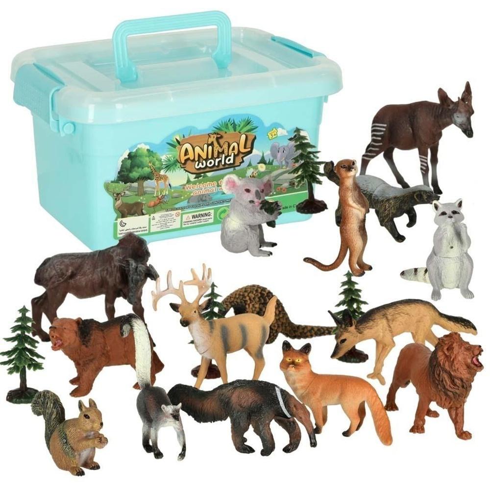 Realistiska djurfigurer Zoo Play Set med 19 för barn från 3 år och uppåt