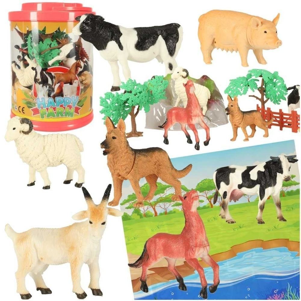 Pedagogiska Farm Animal Figures Lekset med matta och tillbehör 7st