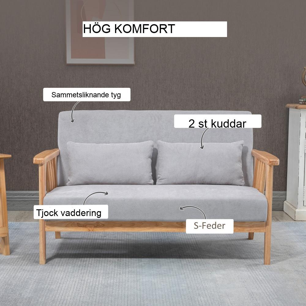 Grey Velvet Loveseat-soffa, 2-sits med armstöd och kuddar (upp till 200 kg)