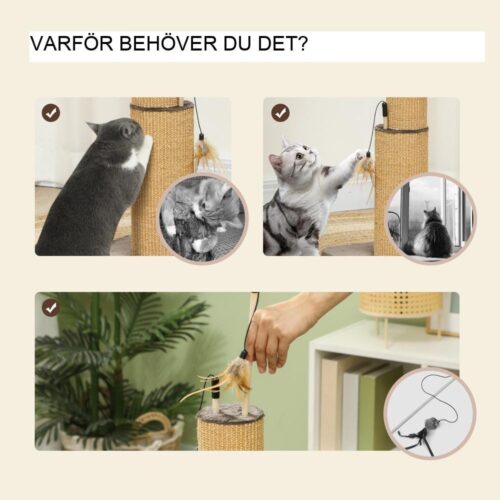 Jute skrapstolpe med fjädrar – Cat Tower för stretching och lek (78cm)