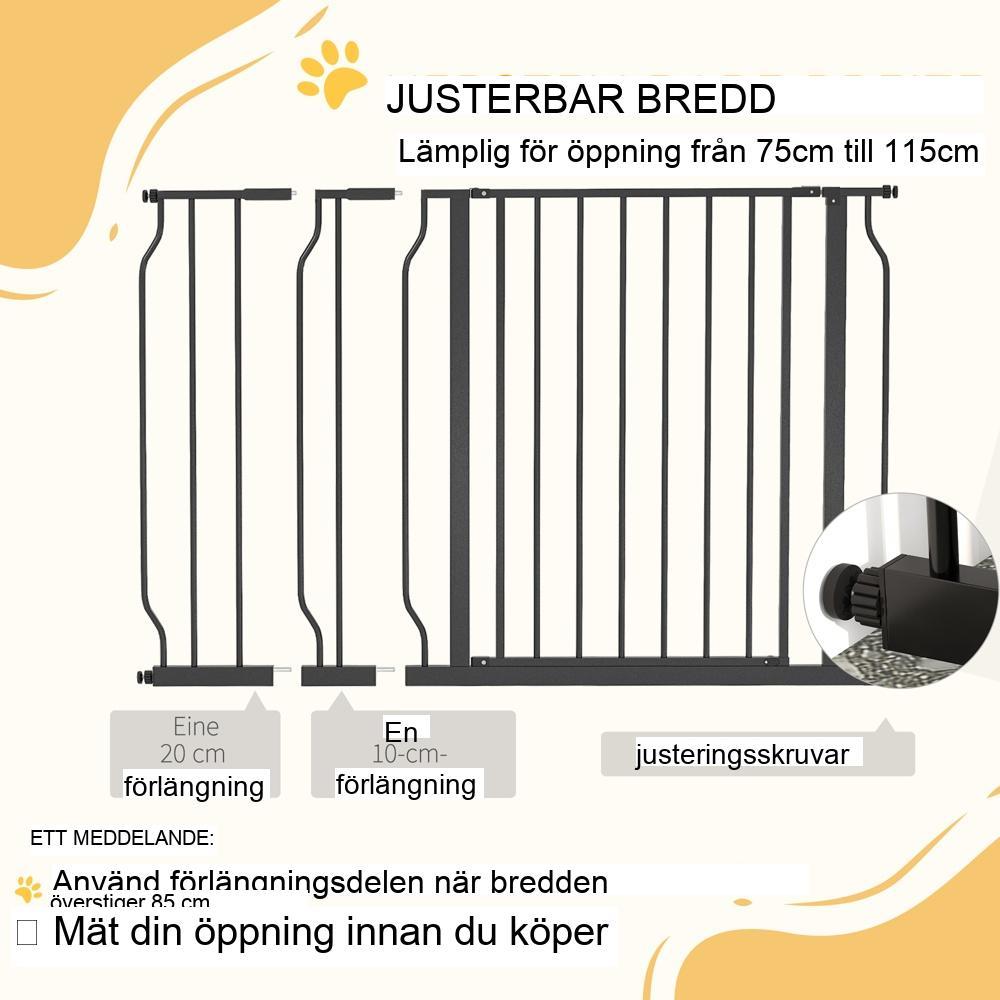 Justerbar säkerhetsgrind för hundar och bebisar – Svart 75-115cm, ingen borrning