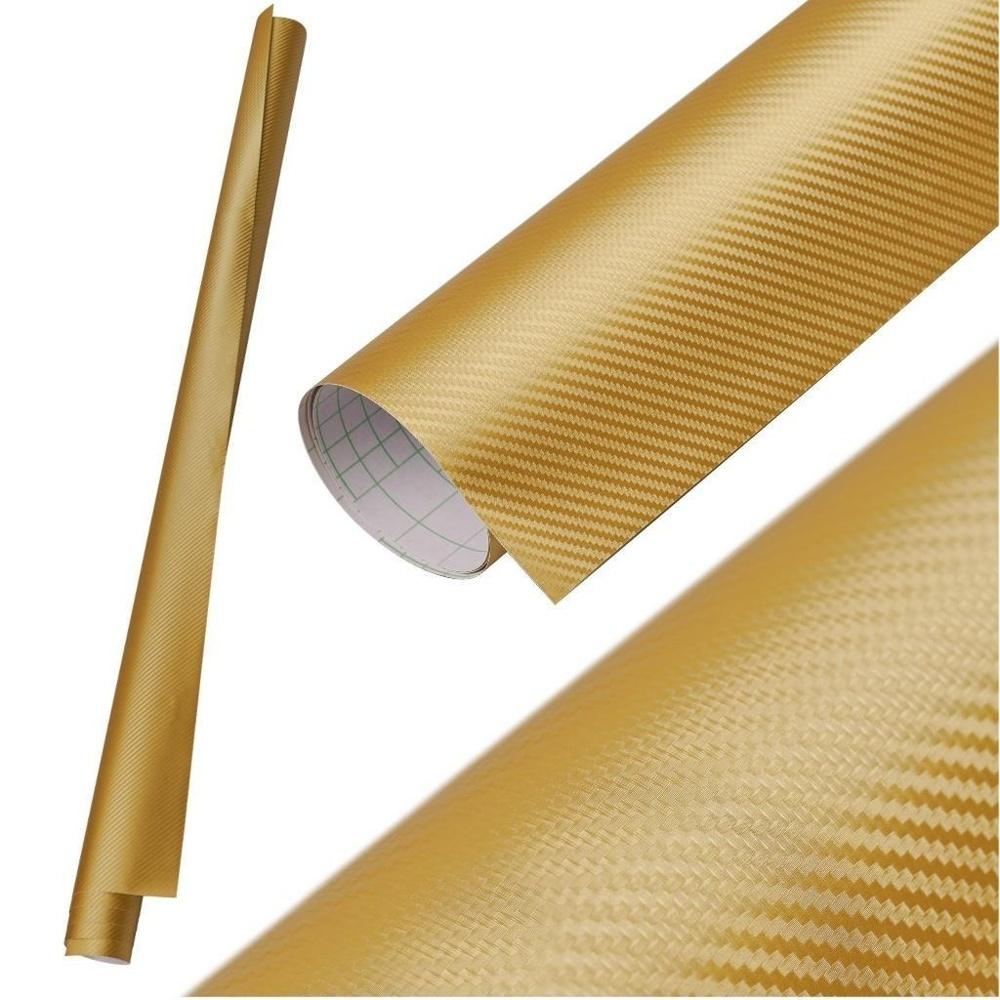 3D Guld Kolfolie Wrap – 1,27x28M – Slitstark termoplastfilm för bilar och mer