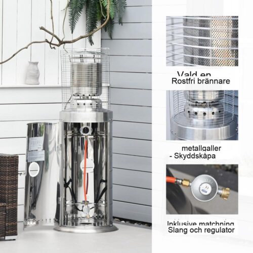 Radiant Patio Heater 10KW Rullbar Silver Rostfritt Stål Trädgårdsterrass