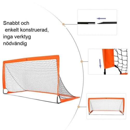 Orange hopfällbar metall, fotbollsmål för barn, 2 st