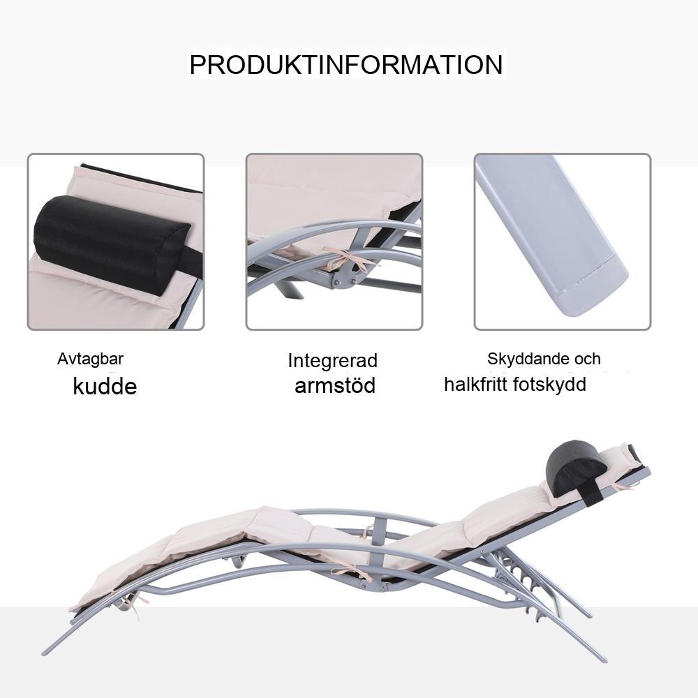 Solstol i krämvit aluminium, justerbart ryggstöd och dyna