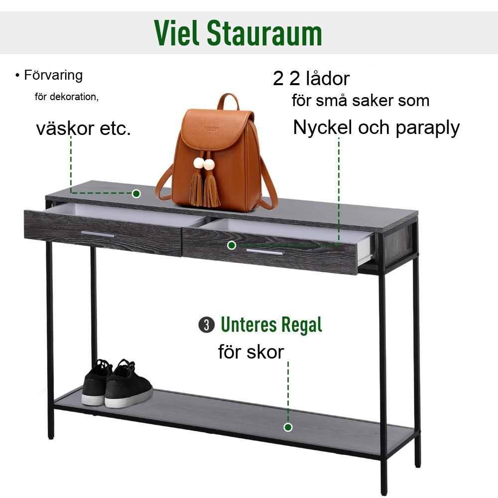 Grått konsolbord med lådor och hylla för hall eller vardagsrum