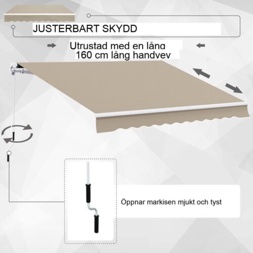 Beige ledarmsmarkis 3,95 m solskydd för balkong och terrass