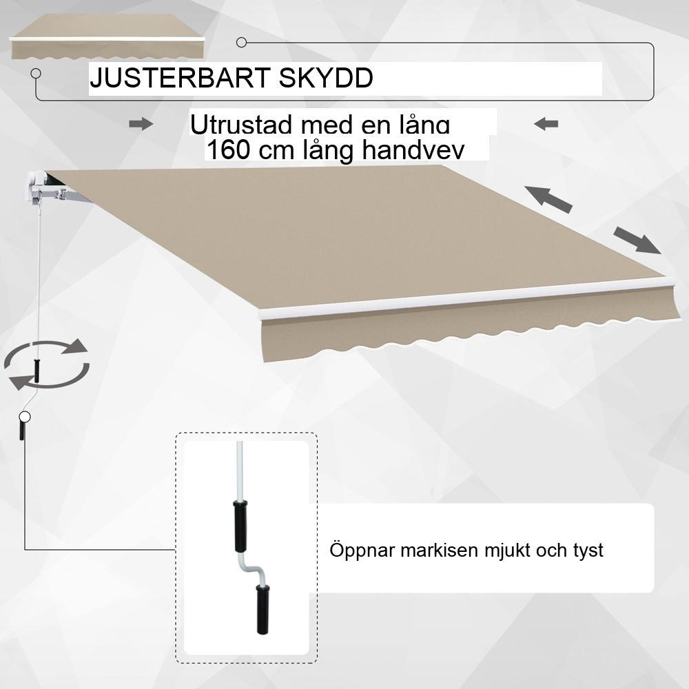 Beige ledarmsmarkis 3,95 m solskydd för balkong och terrass