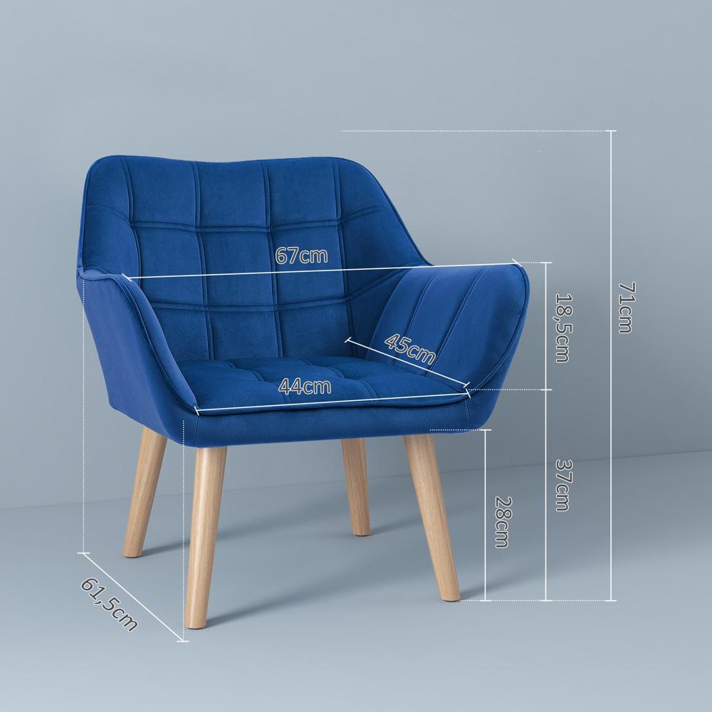 Fåtölj Blue Velvet, skandinavisk design, förhöjda ben