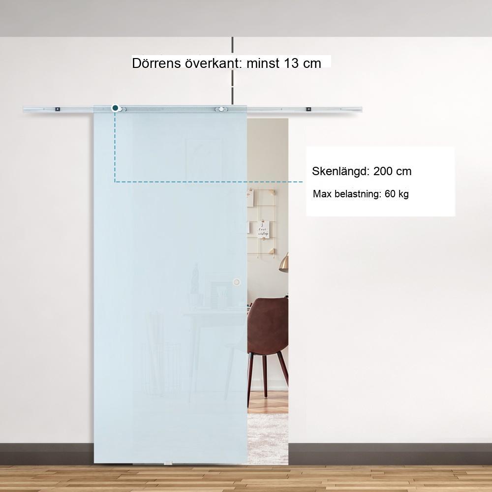 Modern skjutdörr i glas | Rumsavdelare | Frostat glas | 8 mm tjock | Väggfäste | 775/900/1025×2050 mm