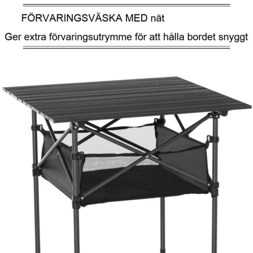 Hopfällbart campingbord med förvaringsväska, aluminium, bärbart, svart 70x70cm