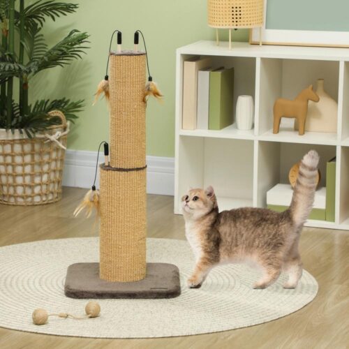 Jute skrapstolpe med fjädrar – Cat Tower för stretching och lek (78cm)