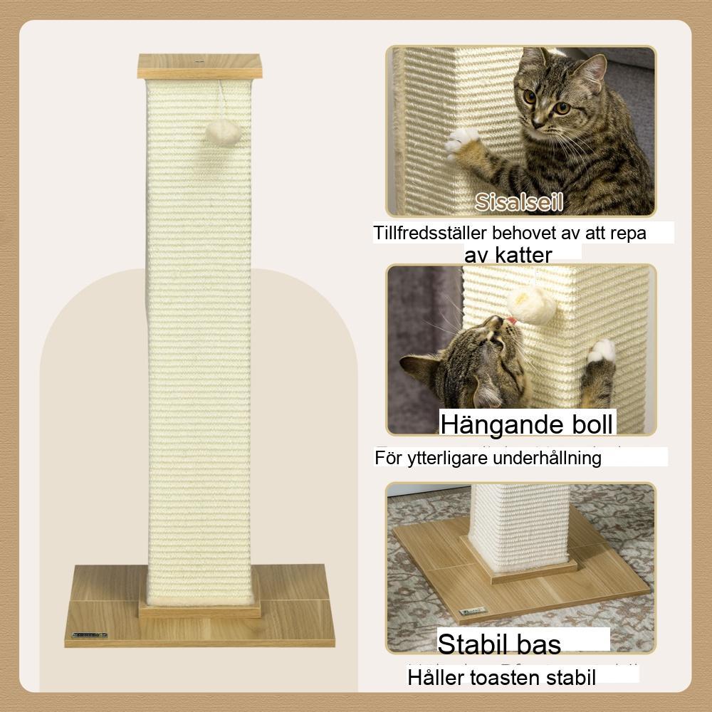 Utrymmesbesparande Sisal Cat Scratching Post med lekboll och stor lounge