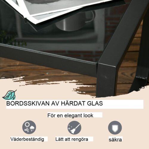 Modernt 4-personers uteplatsset med kuddar, grått och svart väderbeständigt aluminium