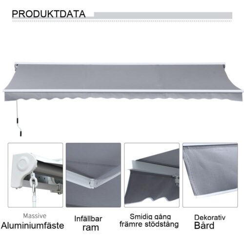 Grå ledad armmarkis i aluminium 4,5x3m för solskydd på balkongen