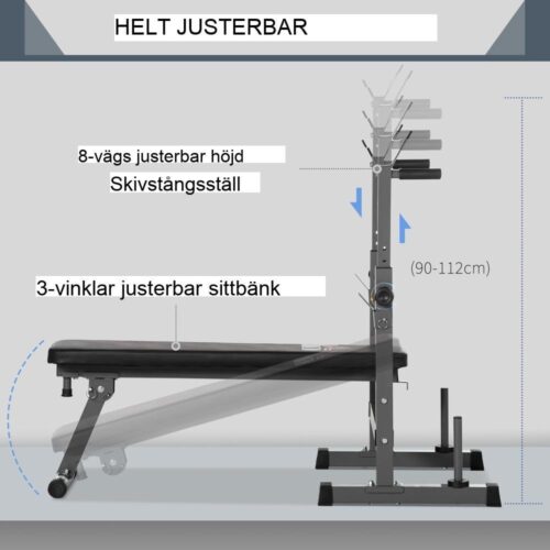 Justerbar hopfällbar viktbänk med hantelställ för hemmaträning