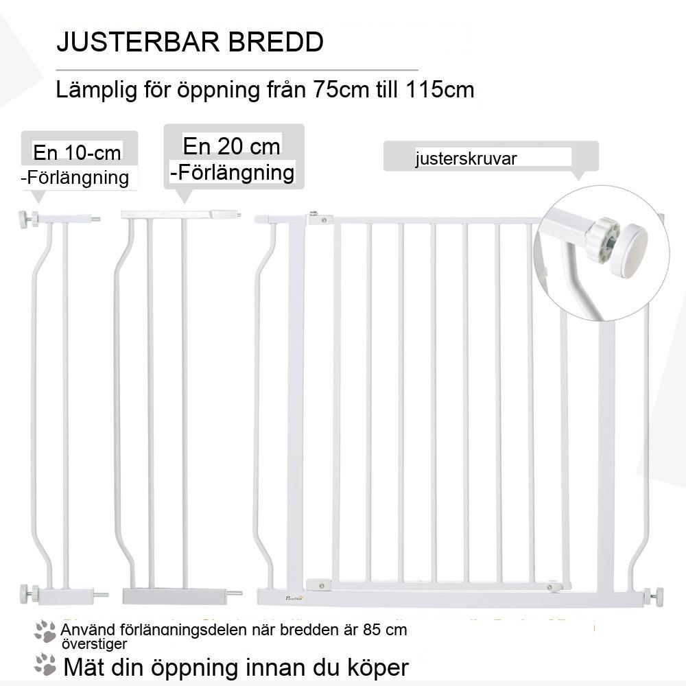 Justerbar skyddsgrind för husdjur, dubbellåsning, ingen borrning behövs, svart (75-115 cm)