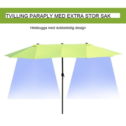 Stort dubbelgrönt trädgårdsparaply – Handvev, 460x270cm för terrass och uteplats