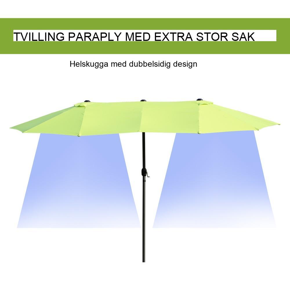 Stort dubbelgrönt trädgårdsparaply – Handvev, 460x270cm för terrass och uteplats