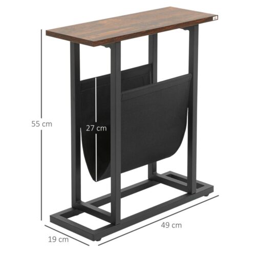 Mörkbrunt och svart sidobord med förvaringsväska – Kompakt soff- eller sängbord