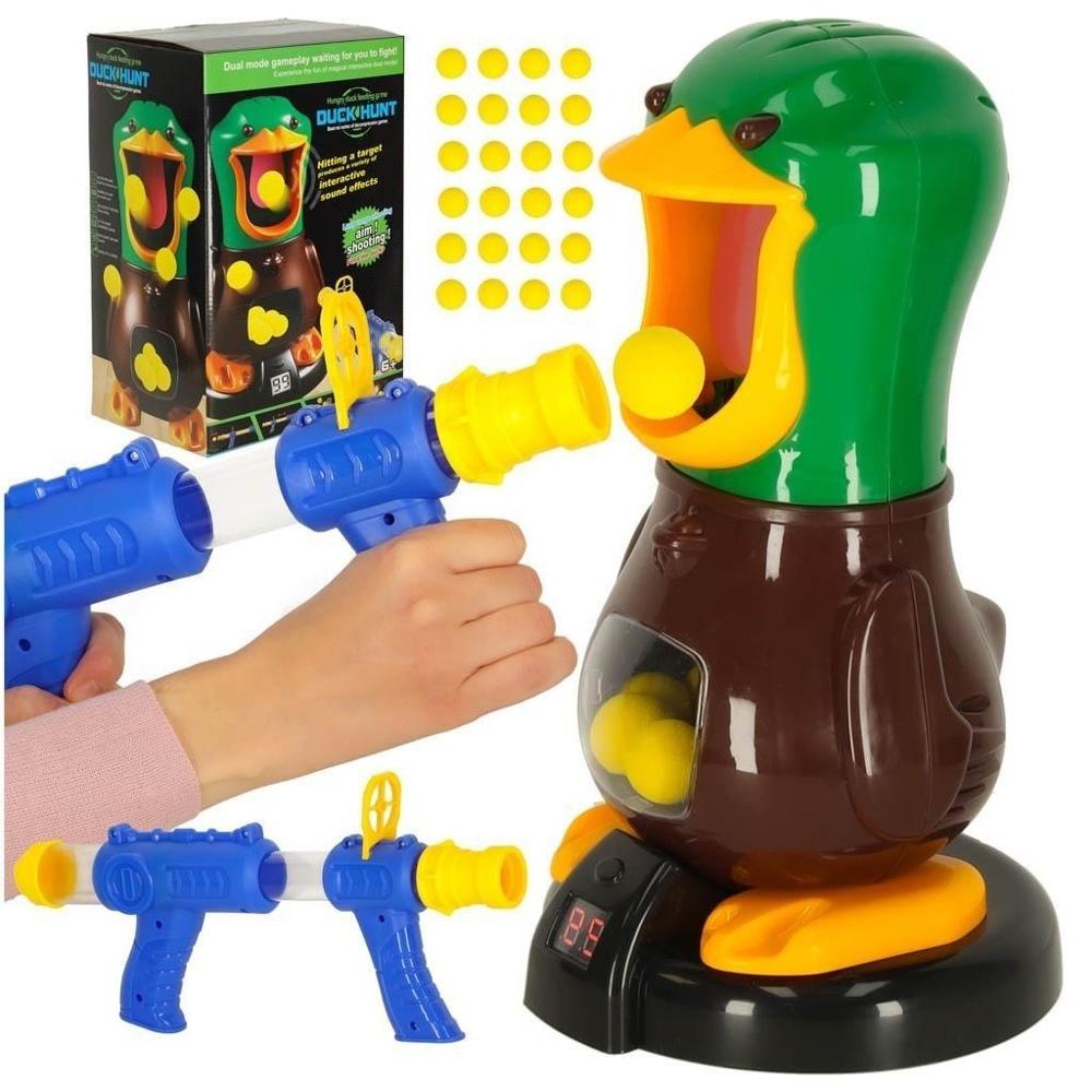 Hungry Duck Target Shooting Arcade Game Set med 2 vapen LED-bollar