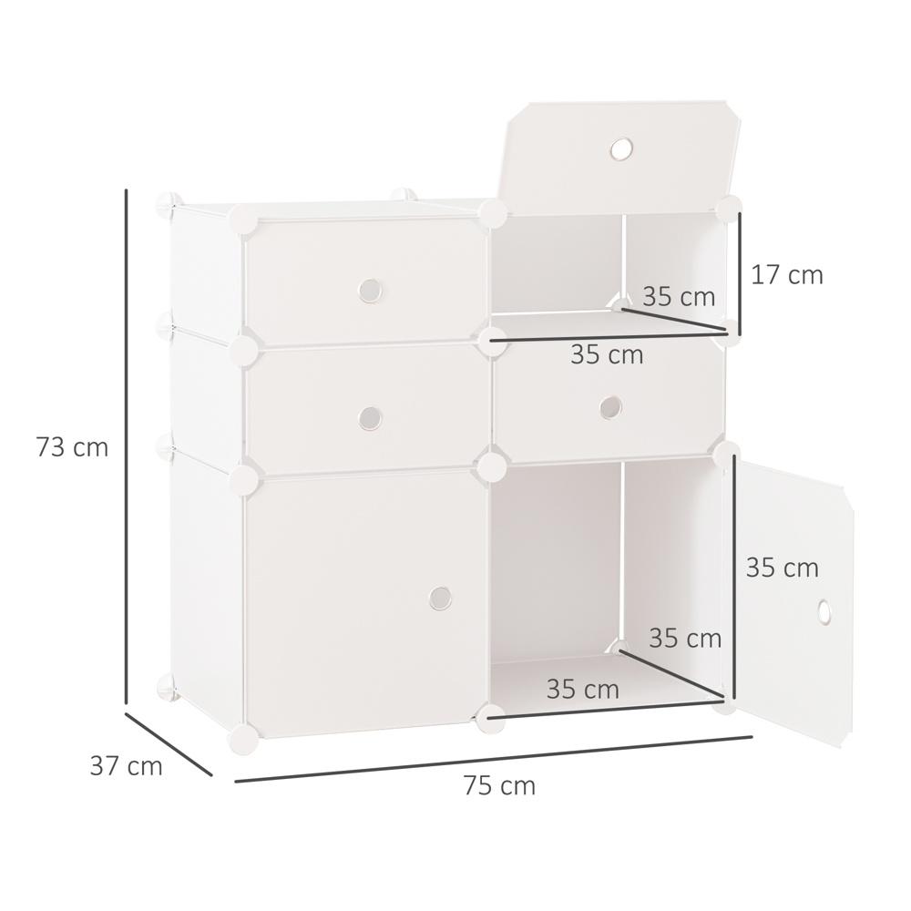 Vitt modulärt skoskåp med förvaringslådor, 75x37x73cm