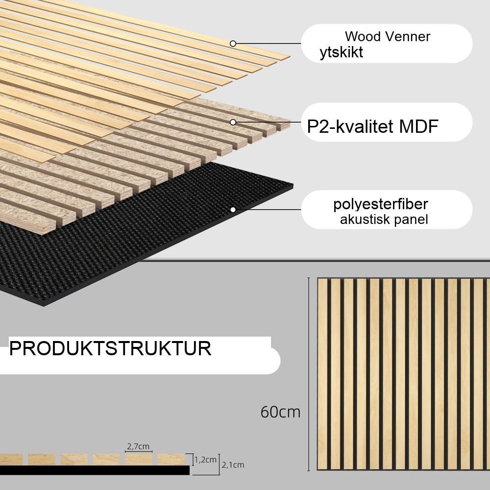 Akustikpaneler 4-pack 60x60cm DIY Ljudisolerande Väggbeklädnad Ek Lamellvägg