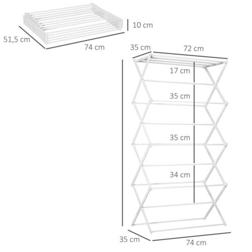 Stort hopfällbart torkställ 8-vånings metall Vit 74x35x144cm