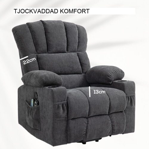 Elektrisk massagefåtölj med uppresningshjälp och värme
