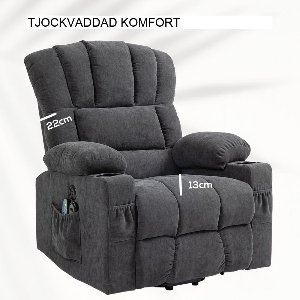 Elektrisk massagefåtölj med uppresningshjälp och värme