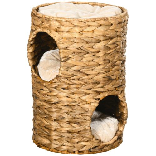 Natural Water Hyacinth Cat Scratching Tower med kudde, 47 cm högt