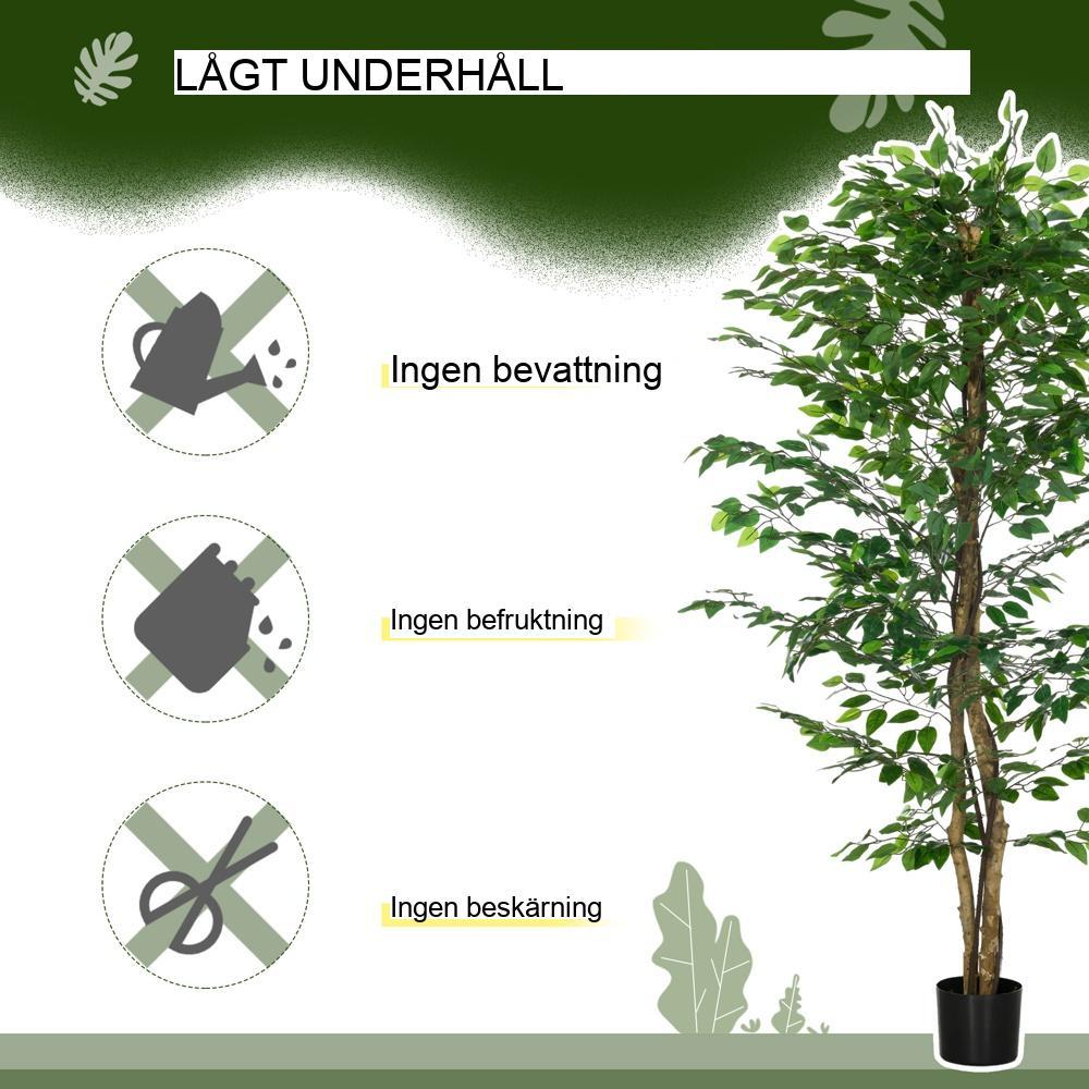 180 cm realistiskt konstgjord ficusträd med plantering, krukväxt för vardagsrummet