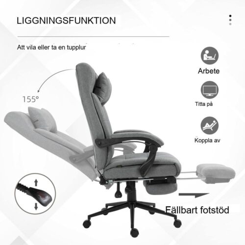 Ergonomisk kontorsstol med nackstöd, armstöd och justerbart fotstöd