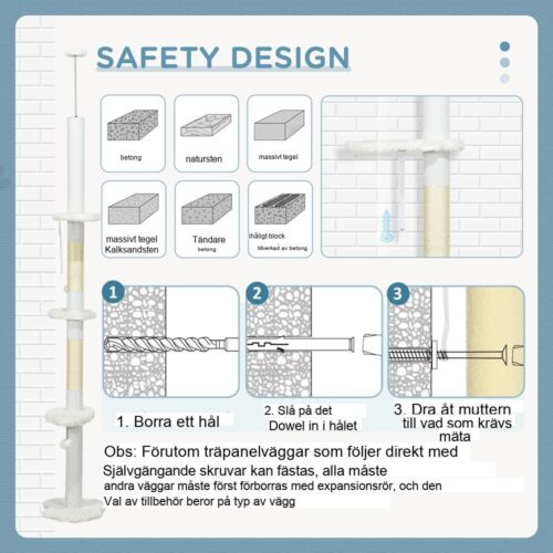 Justerbar höjd för kattskrapstolpe med tippskydd och hängmatta – Vit