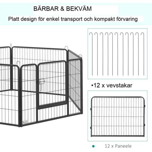 Anpassningsbar hundlekhage med 12 paneler, inhägnad för valplopp inomhus utomhus