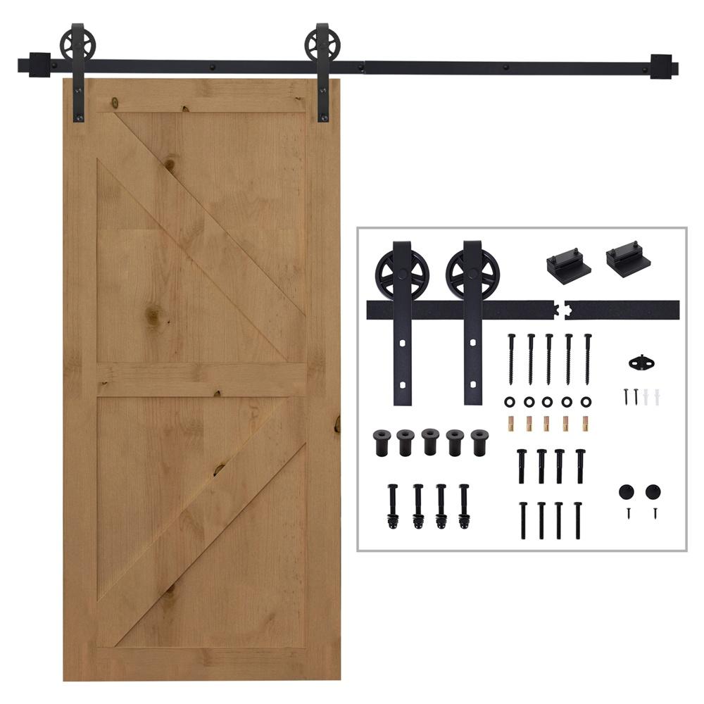 Svart skjutdörrssats i kolstål – 200 cm Heavy Duty Rustik Style Set 90 kg Kapacitet