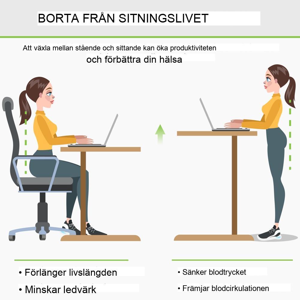 Höjdjusterbart stående skrivbord, svart MDF, vevlyft och fotstöd