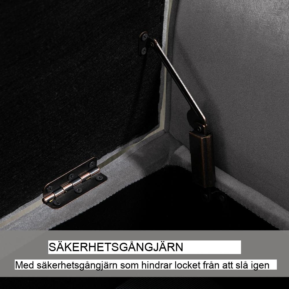 Modern grå förvaringsbänk med armstöd och sammetsklädsel