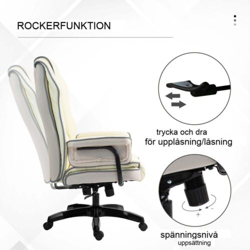 Ergonomisk kontorsstol med justerbart ryggstöd och liggfunktion – Cream