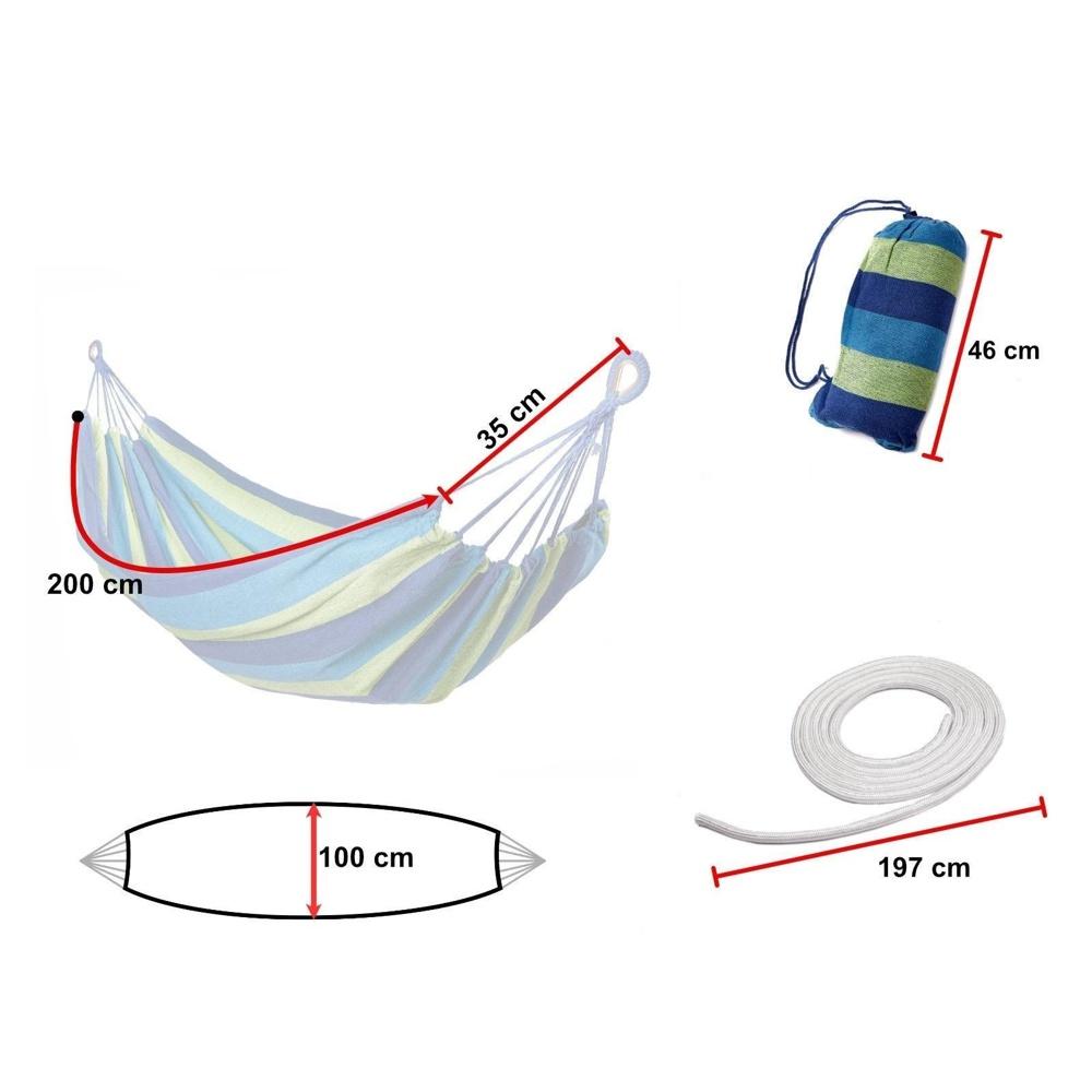 Förstärkt enkel hängmatta med monteringssats – blå-grön, upp till 200 kg kapacitet