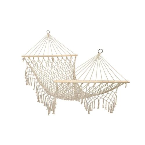 Boho Mesh trädgårdshängmatta med tofsar, 200 cm, beige, rymmer 250 kg