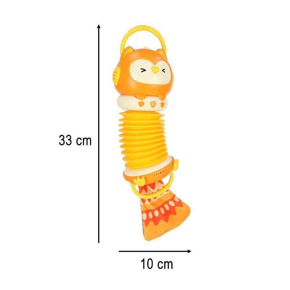 LED-uggla dragspelsleksak för barn, 30 cm, orange med rostig svans, musikaliskt kul för småbarn från 18 år