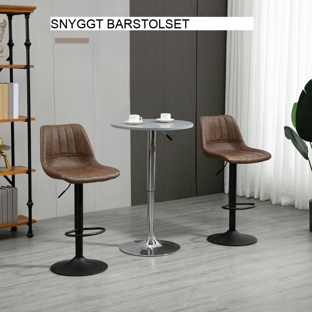 Justerbar höjd Retro barstolar Set med 2, brunt konstläder