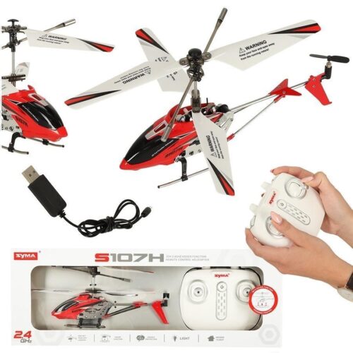 Syma S107H Röd RC Helikopter – Hållbar, stabiliserad flygning, LED-lampor