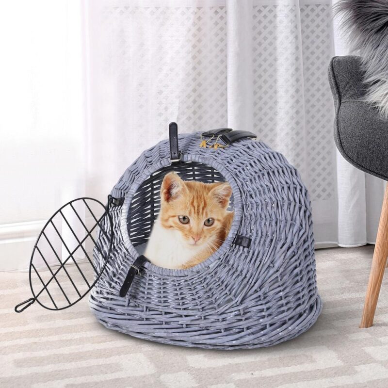 Natural Willow Cat House Basket – Mysig plyschgrotta med säkerhetsdörr