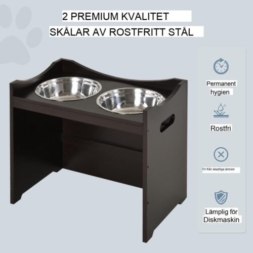 Höjdjusterbar hundskålstativ, rostfritt stål, mörkbrun MDF