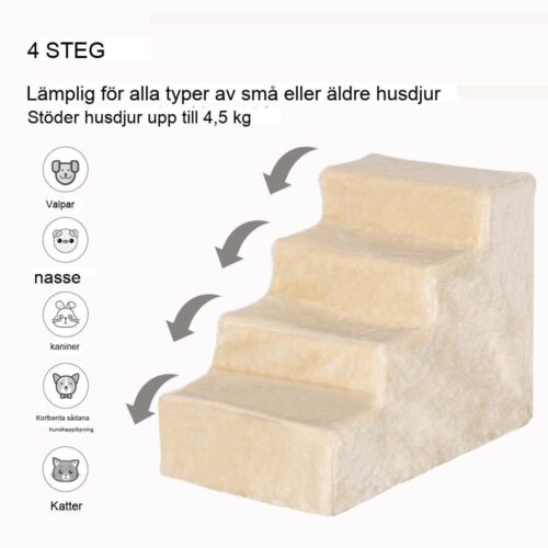 Husdjurstrappa 4 steg Plysch hundramp Katttrappor Beige 5 kg Kapacitet 60x35cm