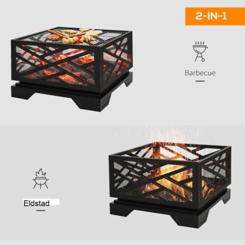 Bärbar eldskål och BBQ Grill Set – Black Metal, Spark Guard, Poker ingår